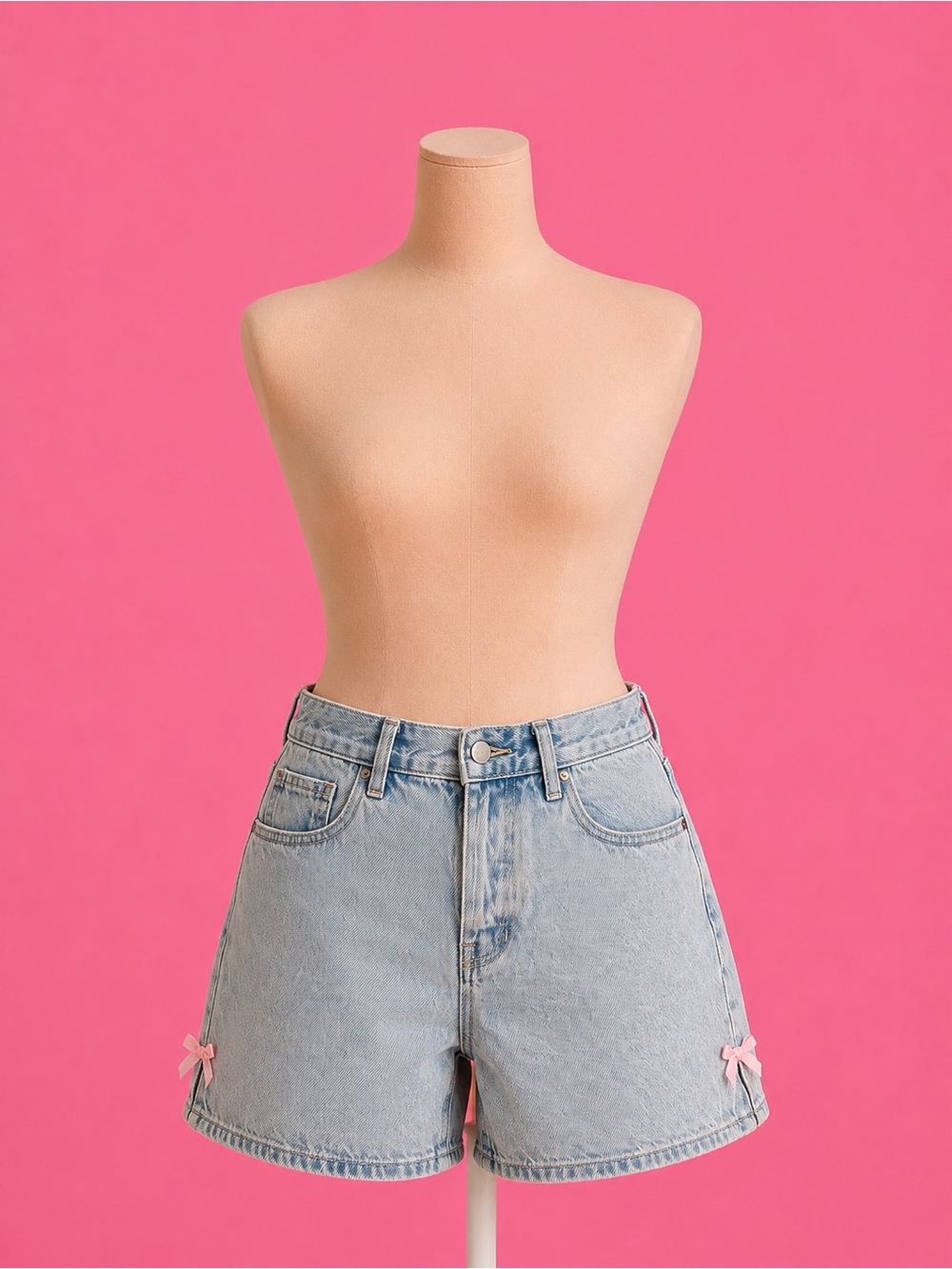 PacSun High-Rise Light Blue Denim Shorts with Pink Bow Accents